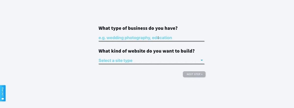 GetResponse's AI website builder initial questions